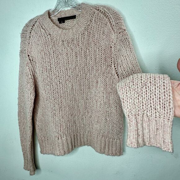 360 Cashmere Abbot Pale Rose Pink Loose Knit Crew Neck Band Cuff Neck Sweater S - Picture 4 of 11